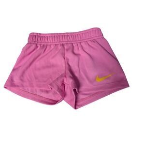 Nike Baby Girls Pink Mesh Athletic Shorts Yellow Swoosh Size 12M J592-A21